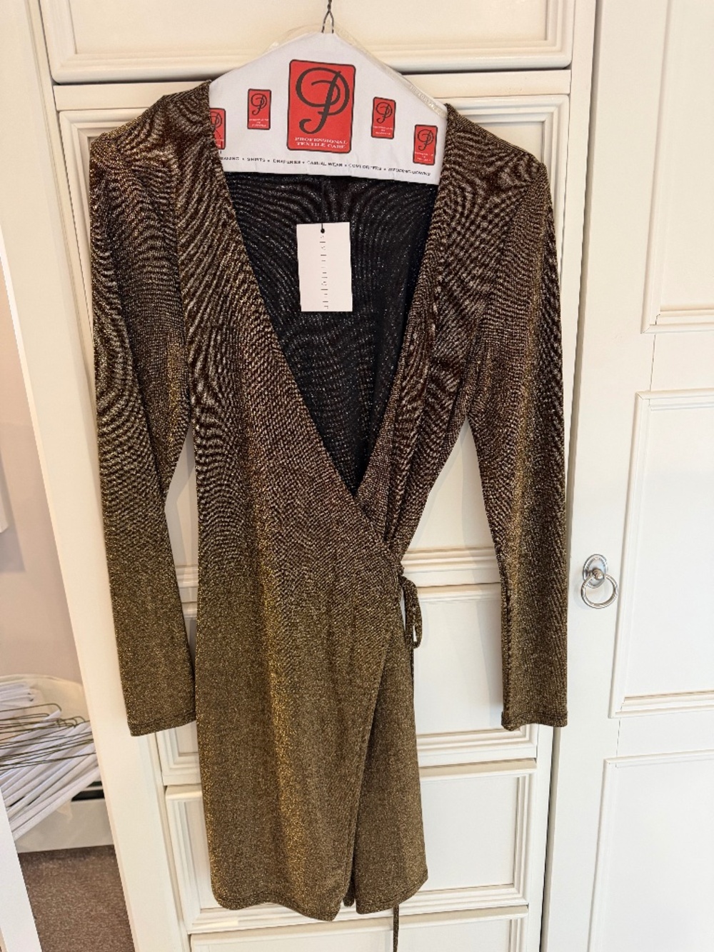 Glamourous Brand Metalic Gold Wrap Mini Dress, NWT Size 4